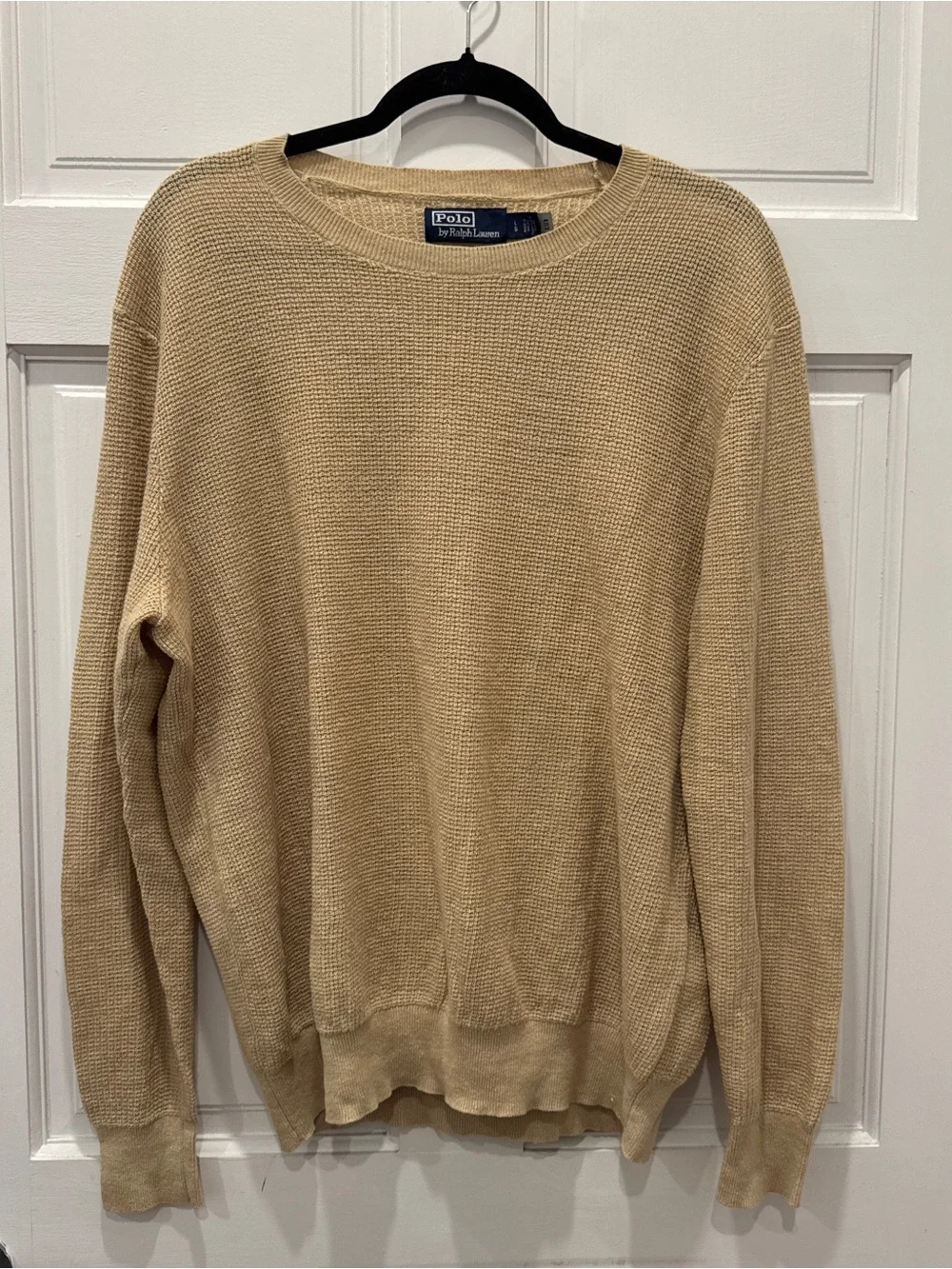 Polo Ralph Lauren Textured Linen Crewneck Sweater L Beige Tan Old Money Coastal